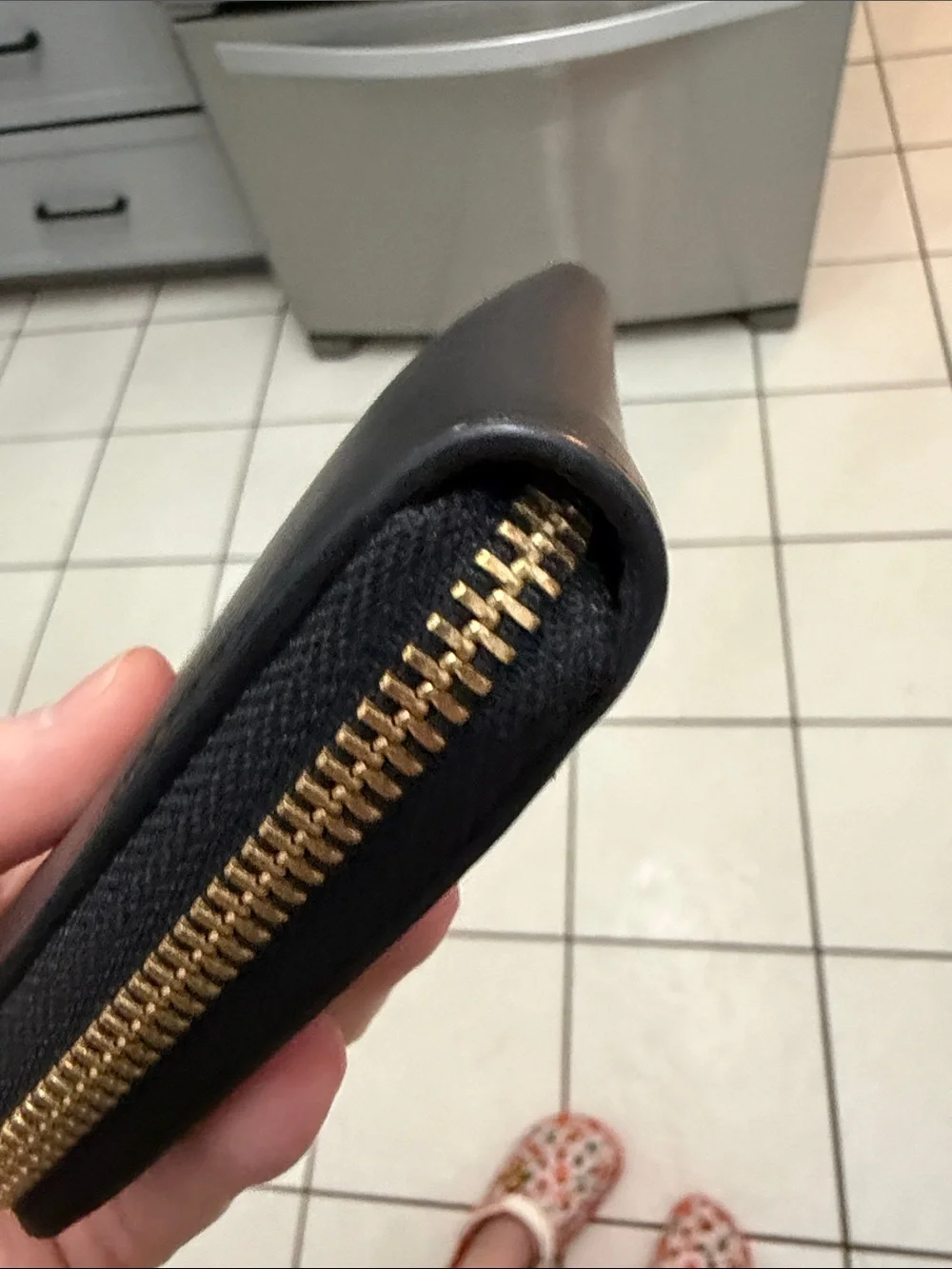 NWOT ANTONIO MELANI Black Pebbled Zip-Around Wallet with Gold Trim